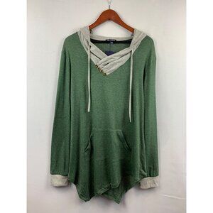 Miagooo XL Green & Gray Hooded Long Sleeve Top With Buttons & Pocket For Women